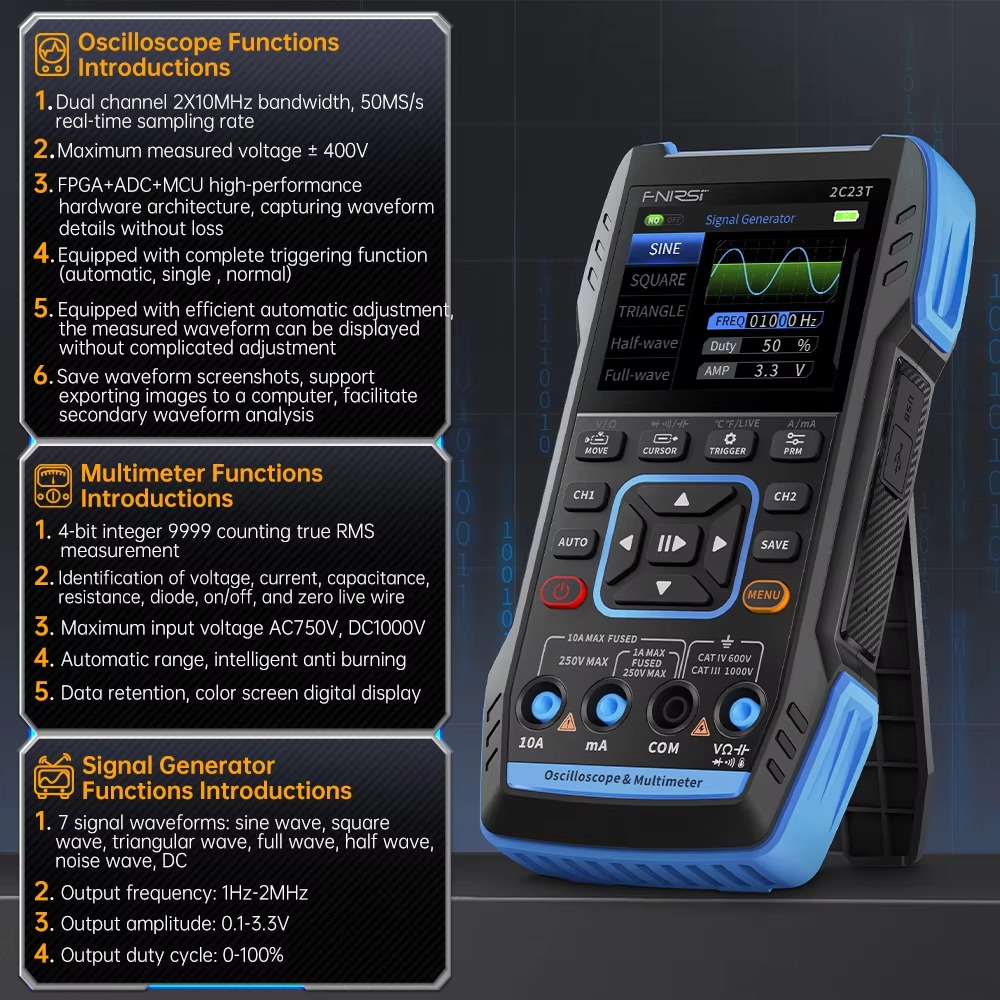 FNIRSI 2C23T 3 in 1 50MS/s 10M - огляд і ціна Fnirsi Digital Oscilloscope Handheld