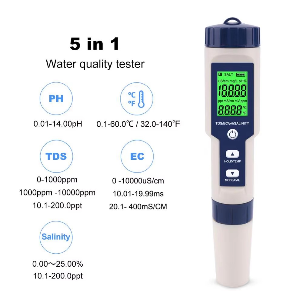 5 In 1 Digital PH TDS EC Meter - огляд і ціна Ph Meter Digital Water Tester