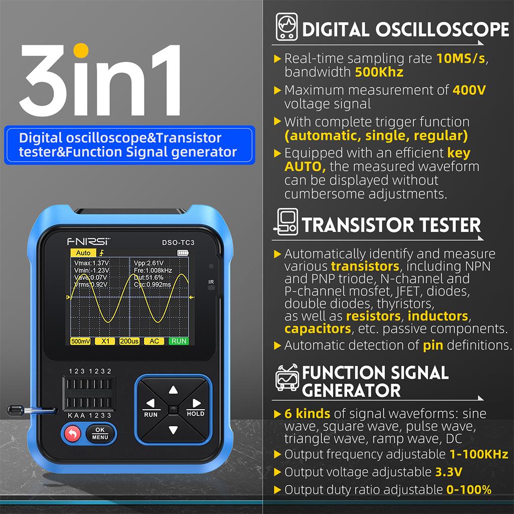 FNIRSI DSO-TC3 3in1 Mini Handh - огляд і ціна Fnirsi Digital Oscilloscope Handheld